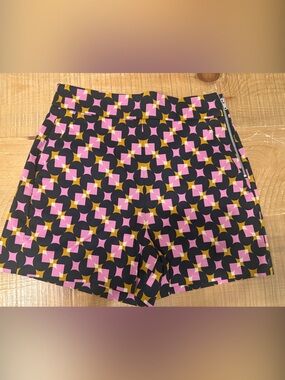 Zara High-Waist Geometric Print Shorts in Black, Pink & Gold